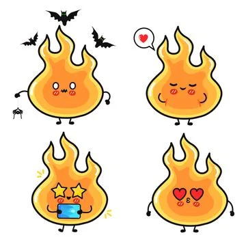 Set of cute flame characters showing emotions Stock-Illustration