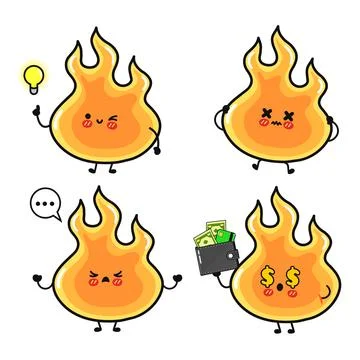 Set of cute flame characters showing emotions Stock-Illustration