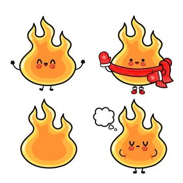 Set of cute flame characters showing emotions Stock-Illustration