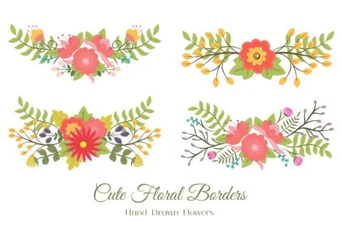 Set of cute floral borders Stock Illustration