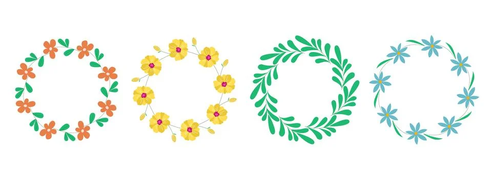 Set of cute floral round frames. Stock Illustration