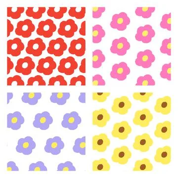 Set of cute flower pattern in cartoon style. Hand drawn vector illustration. Stock Illustration