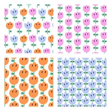 Set of cute flower pattern hand drawn vector illustration. Stock Illustration
