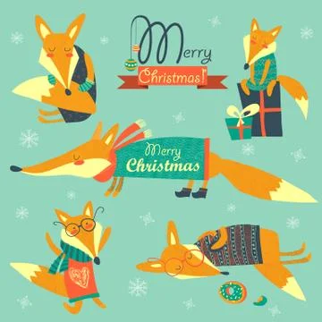 Set of cute foxes Stock Illustration