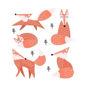 Set of cute foxes isolated on white background Stock Illustration