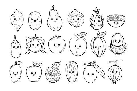 Set of cute fruit doodle set collection with chibi or kawaii style for frui.. Stock Illustration