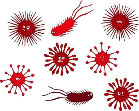 Set of cute funny bacterias, germs in cartoon style isolated on white background Stock Illustration
