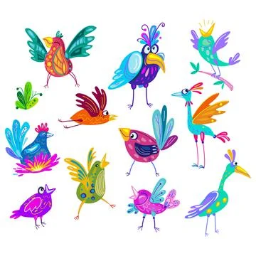 Set of cute funny birds in vector Stock Illustration