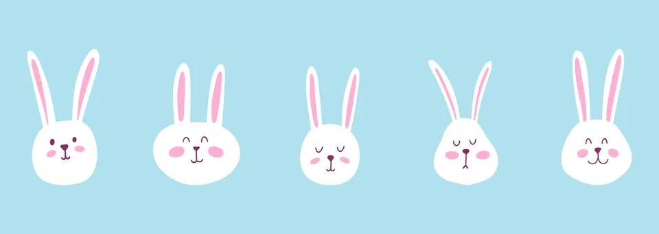 Set of cute funny rabbit face. Hand drawn vector Easter bunny face for card Illustrazione stock