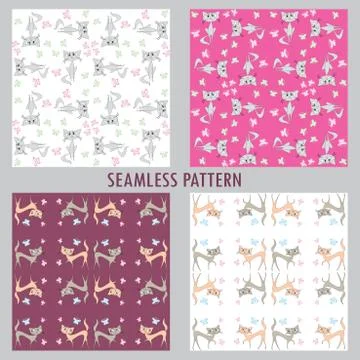 Set Cute funny seamless pattern with cats Illustrazione stock