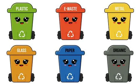 Set of cute garbage containers Stock Illustration