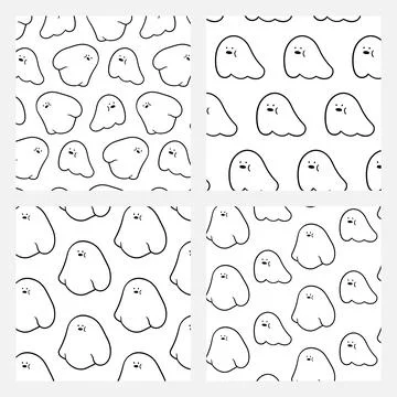 Set of cute ghost pattern vector illustration in cartoon style. 스톡 일러스트