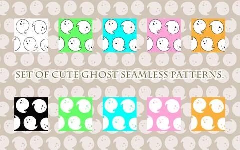 Set of Cute Ghost Seamless Pattern Vector Pack Stock Illustration