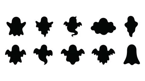 Set of cute ghost silhouettes isolated on white background. Stock Illustration