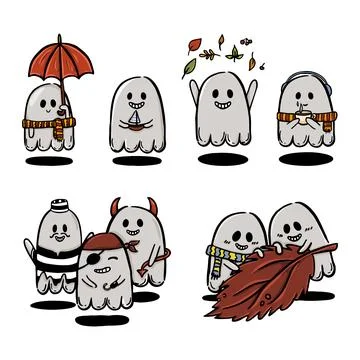 A set of cute ghosts in color. Stock Illustration