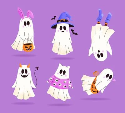 Set of cute ghosts. Happy Halloween concept. 库存插图