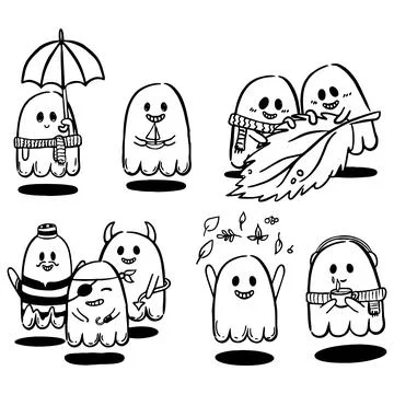 A set of cute ghosts. Stock Illustration