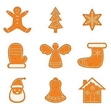 A set of cute gingerbread biscuits for Christmas. Isolated on a white backg.. Stock Illustration