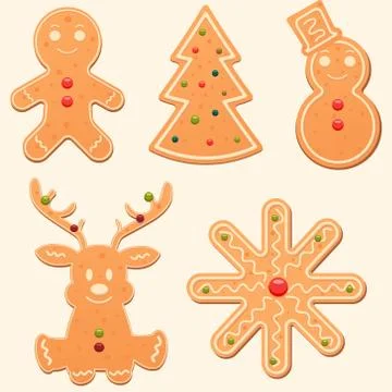 Set of cute gingerbread cookies. Stock Illustration