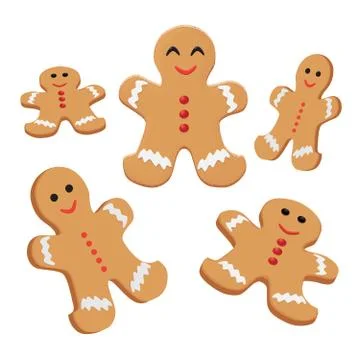 Set of cute gingerbread cookies in shape of man. Stock Illustration