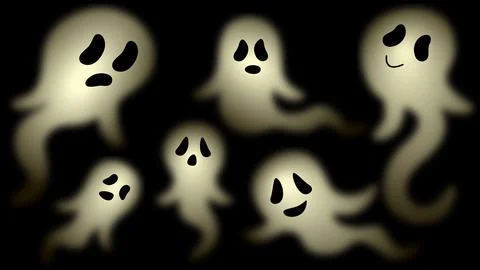 Set of cute glowing translucent ghosts Illustrazione stock