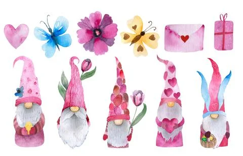 A Set of Cute Gnome In Many Poses Celebrating Valentine s Day Stock Illustration