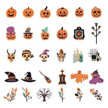 Set of cute halloween design elements collection Stock Illustration