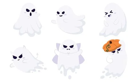Set of cute halloween ghost characters Vector Illustrazione stock