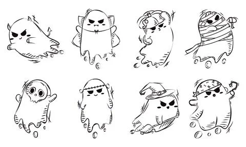 Set of cute halloween ghost characters Vector Stock Illustration
