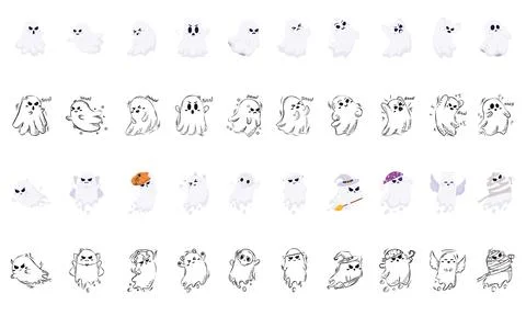Set of cute halloween ghost characters Vector Stock Illustration