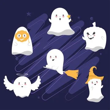 Set of cute halloween ghost characters Vector Stock Illustration