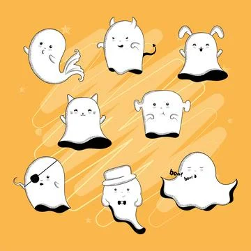 Set of cute halloween ghost characters Vector Stock Illustration