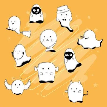 Set of cute halloween ghost characters Vector Stock Illustration