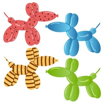 Set of Cute Hand Drawn Balloon Dog. Cartoon Bubble Animals Isolated on White Illustrazione stock
