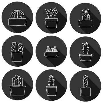Set of cute hand drawn cactus icons Stock Illustration