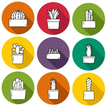 Set of cute hand drawn cactus icons イラスト素材