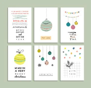 Set of cute hand drawn cards. Merry Christmas and Happy New Year. Holiday inv Stock Illustration
