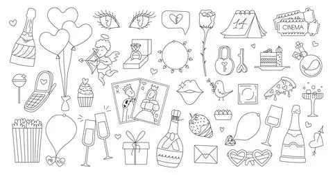 Set of cute hand drawn elements about love. Happy Valentine's Day vector il.. Stock Illustration