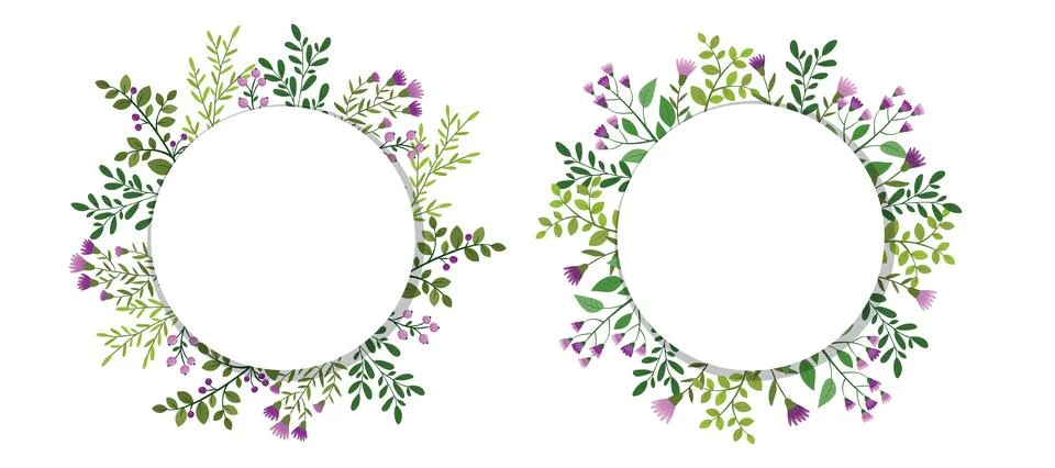 Set cute hand drawn frames with floral elements 库存插图