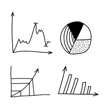 Set of cute hand drawn graphs. Doodle icon elements. Isolated on white イラスト素材