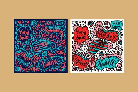 A set of cute hand-drawn greeting cards about love. Illustrations are made in Stock Illustration