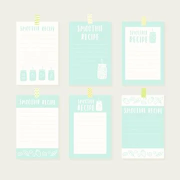 Set of cute hand drawn smoothie recipe cards. Stock Illustration