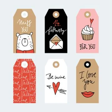 Set of cute hand drawn Valentines day or wedding gift tags with cute bear イラスト素材