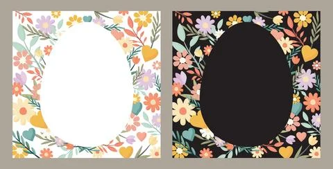 Set of cute Happy Easter greeting card, poster, banner or cover square temp.. Stock Illustration