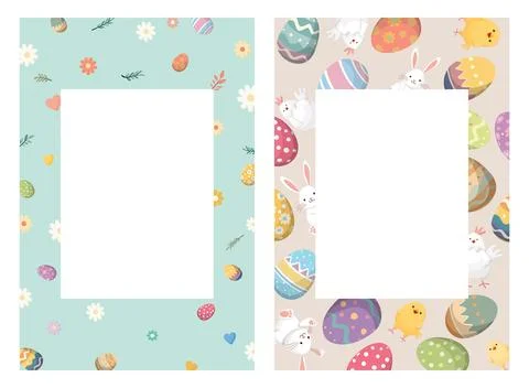 Set of cute Happy Easter greeting card, poster, cover or banner hand drawn .. Stock-Illustration