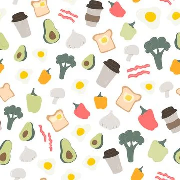 Set of cute healthy breakfast vector food. Seamless pattern Stock Illustration