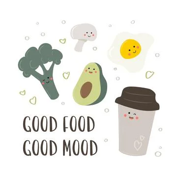 Set of cute healthy breakfast vector food. Card with text Stock Illustration