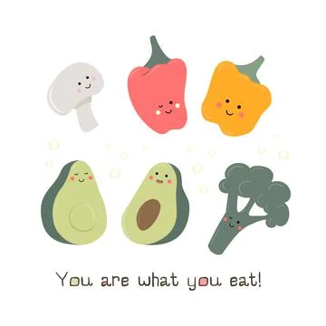 Set of cute healthy breakfast vector food. Card with text Stock Illustration