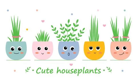 Set of cute houseplants Stock Illustration