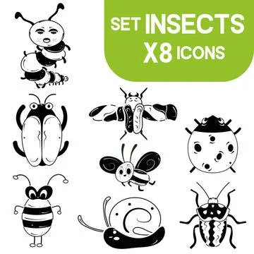 Set of cute insect sketch characters Vector Stock Illustration